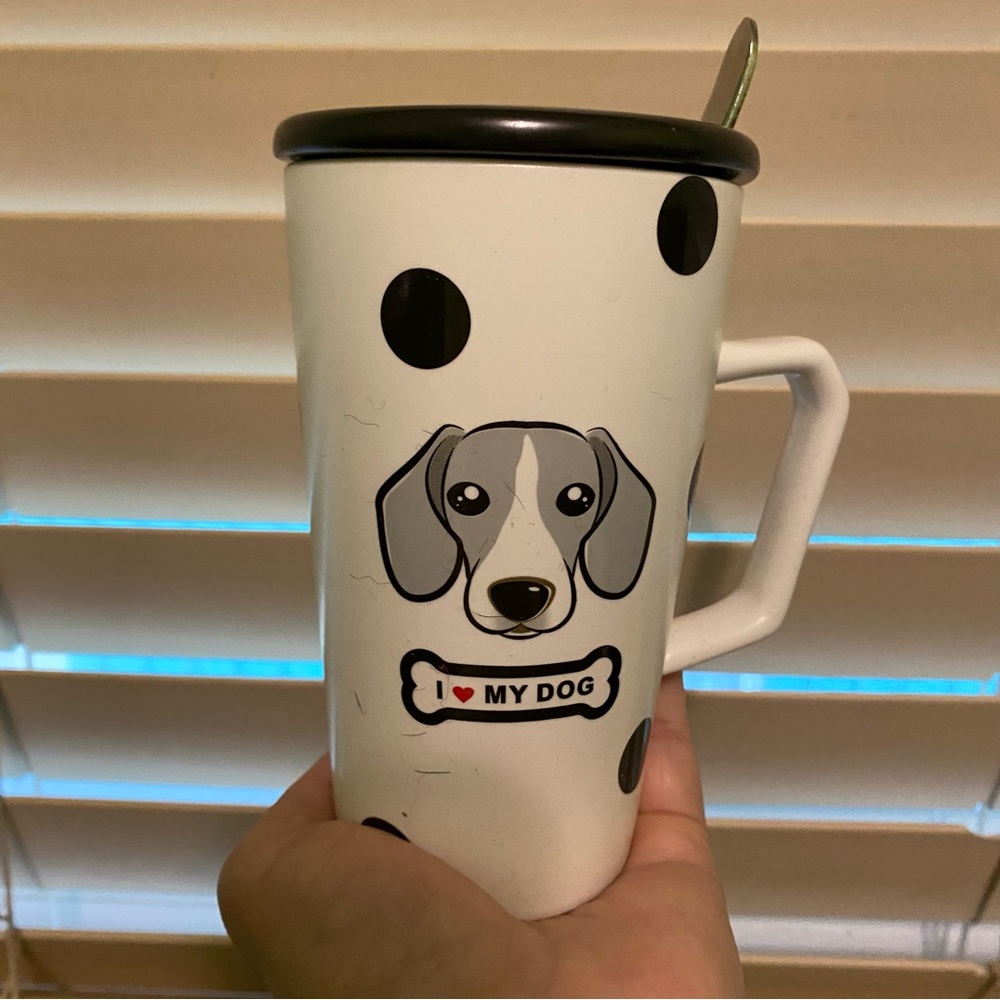 Ceramic Cup with Lid & Teaspoon - I ❤️ My Dog